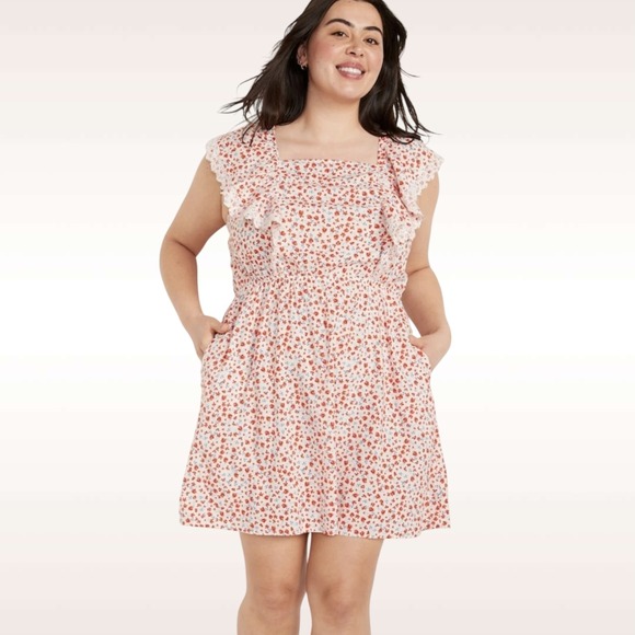 Old Navy Dresses & Skirts - Old Navy Mini Dress Women 4X Waist-Defined Floral Ruffle Flutter Sleeve Tie Back